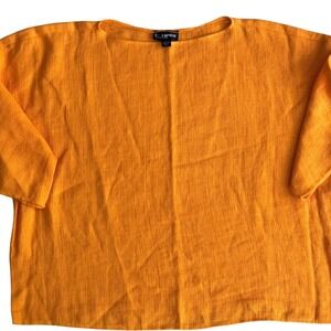 Company Ellen Tracy 100% Linen Sweater Top L – Bright Orange Textured Boxy Chic